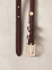 Marrón chocolate - Premium Made In Italy Leather Micro Skinny Belt - Imagen 4 de 4