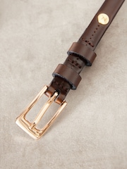 Chocolate Brown Premium Made In Italy Leather Micro Skinny Belt - Image 5 of 5
