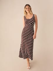 Ro&Zo Brown Spot Scoop Neck Cami Midi Dress - Image 1 of 3
