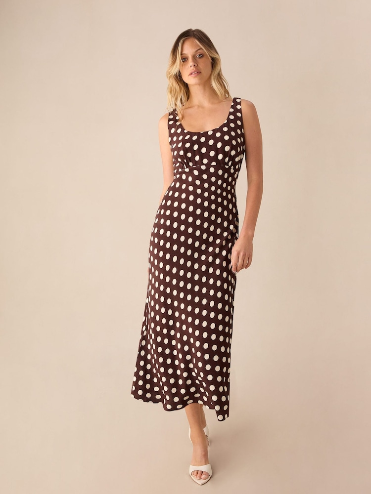 Ro&Zo Brown Spot Scoop Neck Cami Midi Dress - Image 1 of 3