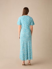 Ro&Zo Blue Petite Ditsy Floral Print Flutter Sleeve Midi Dress - Image 3 of 4