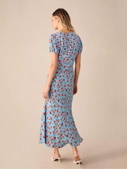 Ro&Zo Blue Leopard Print Puff Sleeve Midi Dress - Image 2 of 4