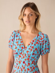 Ro&Zo Blue Leopard Print Puff Sleeve Midi Dress - Image 3 of 4