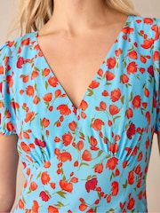 Ro&Zo Blue Leopard Print Puff Sleeve Midi Dress - Image 4 of 4