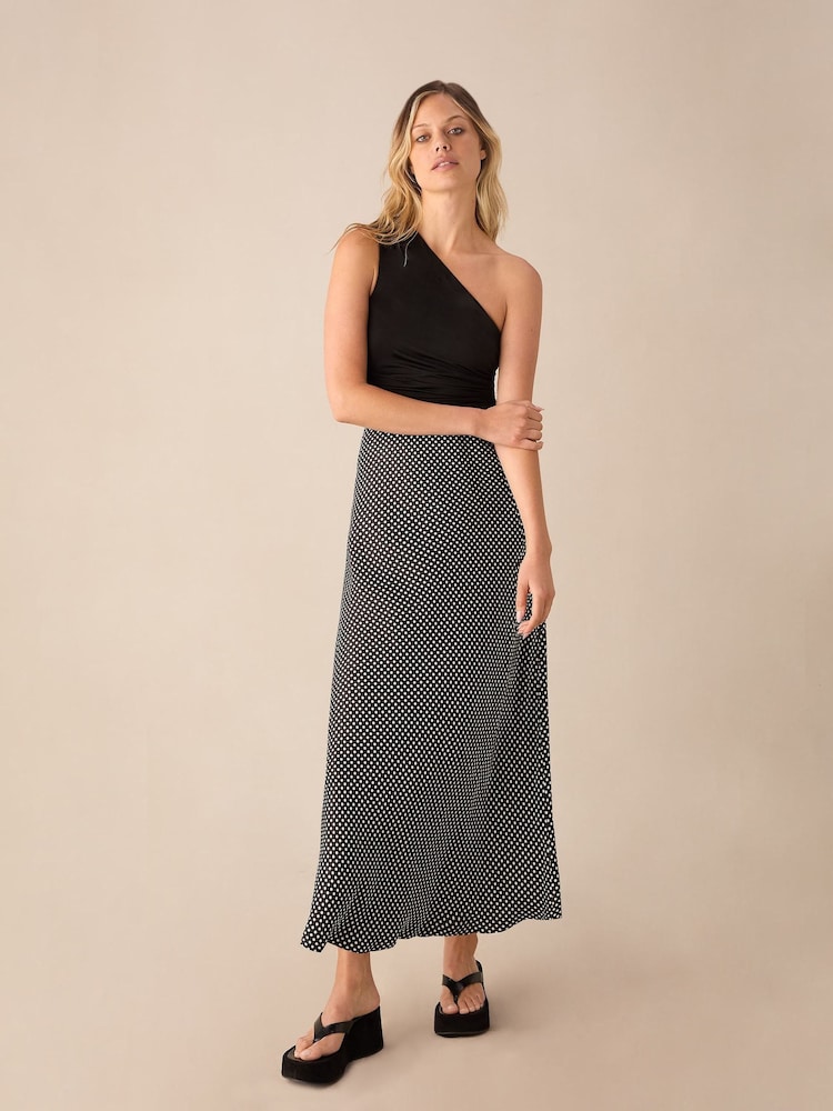 Ro&Zo Black Mono Polka Dot Print Satin Skirt - Image 1 of 3