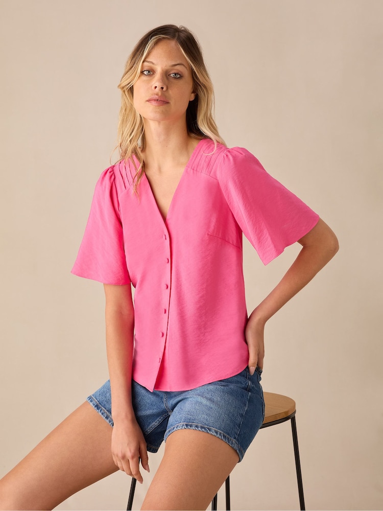 Ro&Zo Pink Flutter Sleeve Top - Image 1 of 4