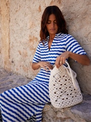 Ro&Zo Blue Stripe Knit Collared Dress - Image 1 of 6