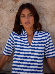 Ro&Zo Blue Stripe Knit Collared Dress - Image 3 of 6