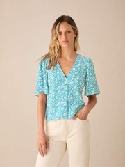 Ro&Zo Blue Flutter Sleeve Top - Image 1 of 4
