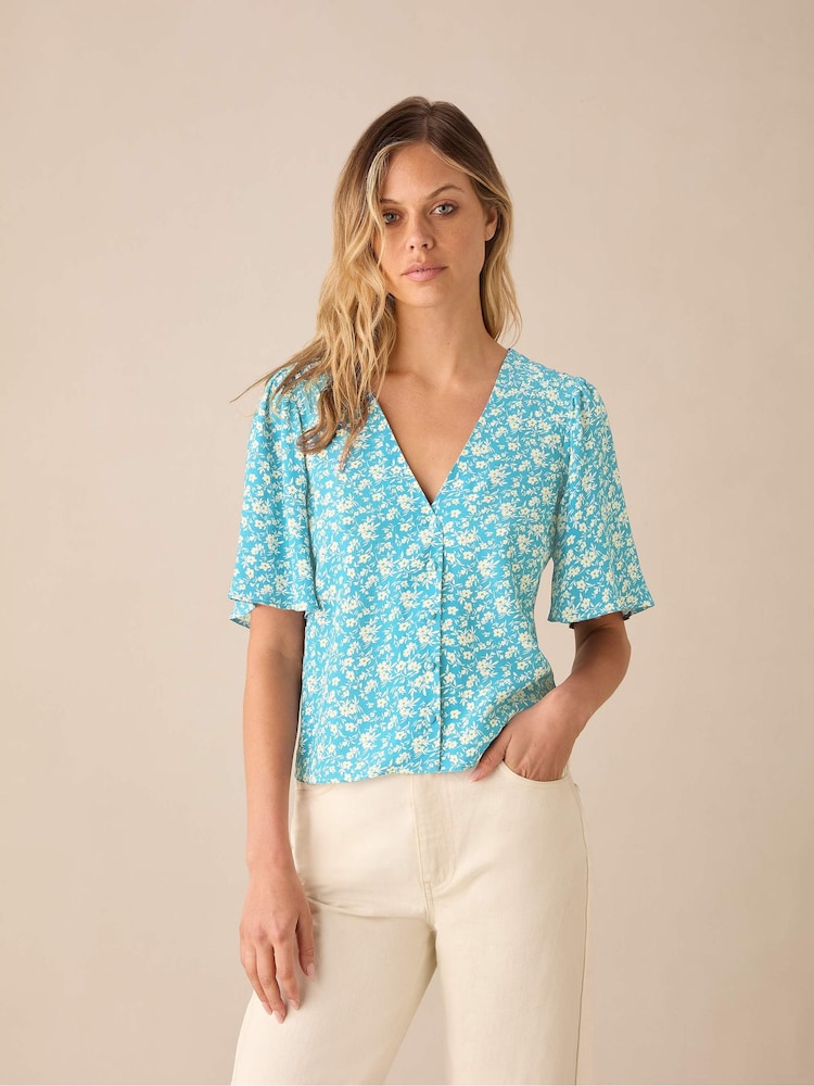 Ro&Zo Blue Flutter Sleeve Top - Image 1 of 4