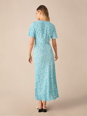 Blau - Ro&Zo Ditsy Floral  Print Flutter Sleeve Midi Kleid - Bild 2 von 3