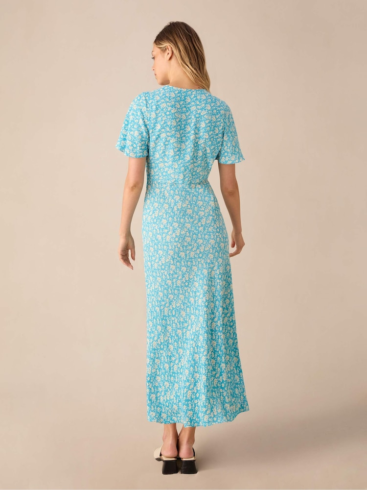 Blau - Ro&Zo Ditsy Floral  Print Flutter Sleeve Midi Kleid - Bild 2 von 3