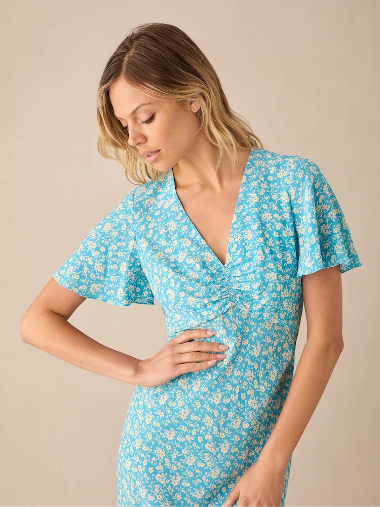 Blau - Ro&Zo Ditsy Floral  Print Flutter Sleeve Midi Kleid - Bild 3 von 3