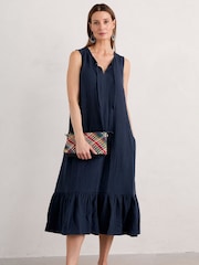 Seasalt Cornwall Blue Teaspoon Bay Sleeveless Tiered Midi Dress - Image 1 of 5