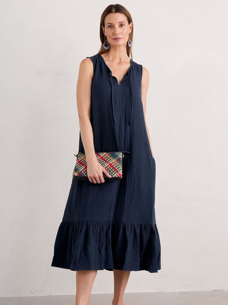 Seasalt Cornwall Blue Teaspoon Bay Sleeveless Tiered Midi Dress - Image 1 of 5 Seasalt Cornwall Blue Teaspoon Bay Sleeveless Tiered Midi Dress - Image 1 of 5