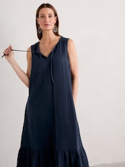Seasalt Cornwall Blue Teaspoon Bay Sleeveless Tiered Midi Dress - Image 3 of 5