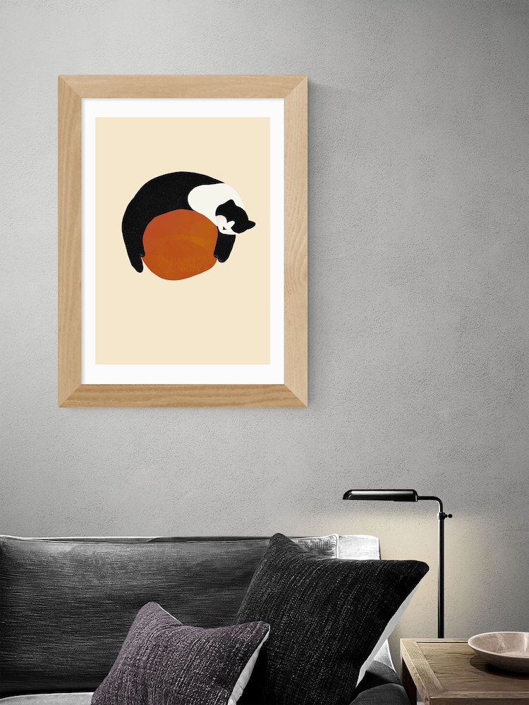 East End Prints Oak Sleepy Black & White Cat by Sifa Mustafa - Image 1 of 3 East End Prints Oak Sleepy Black & White Cat by Sifa Mustafa - Image 1 of 3