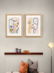 East End Prints Oak Abstract Faces Set of 2 by Dan Hobday - Image 1 of 2