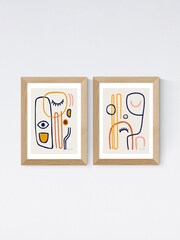 East End Prints Oak Abstract Faces Set of 2 by Dan Hobday - Image 2 of 2
