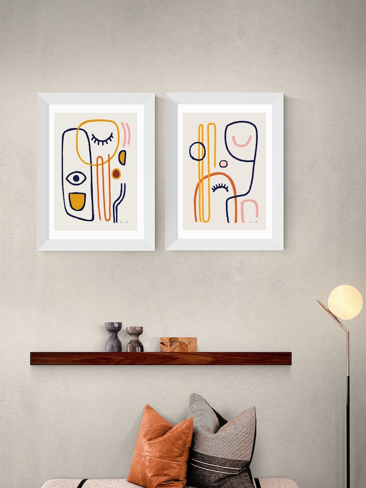 East End Prints White Abstract Faces Set of 2 by Dan Hobday - Image 1 of 2