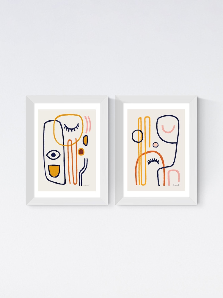 East End Prints White Abstract Faces Set of 2 by Dan Hobday - Image 2 of 2
