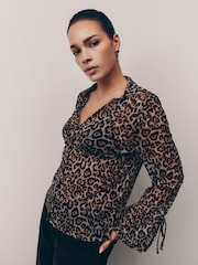 Leopard Print Long Sleeve Mesh Shirt - Image 1 of 7