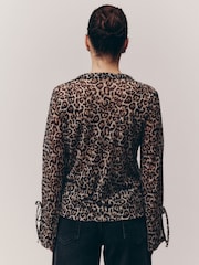 Leopard Print Long Sleeve Mesh Shirt - Image 2 of 7