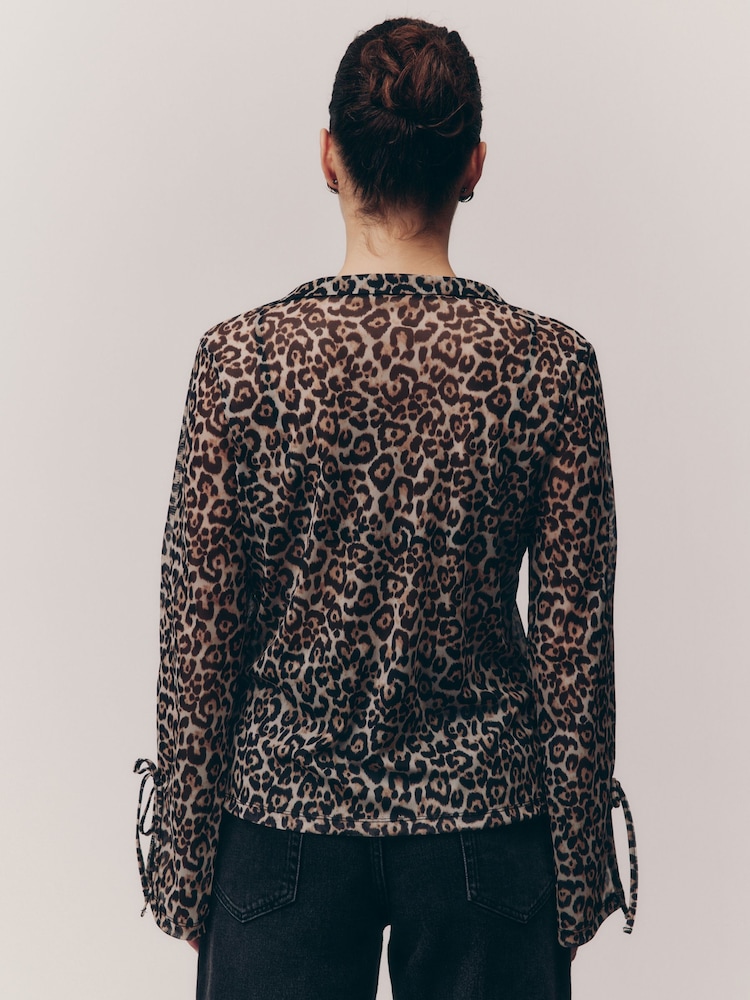 Leopard Print Long Sleeve Mesh Shirt - Image 2 of 7