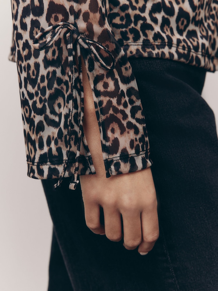 Leopard Print Long Sleeve Mesh Shirt - Image 3 of 7
