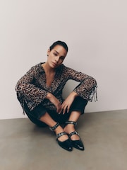 Leopard Print Long Sleeve Mesh Shirt - Image 4 of 7