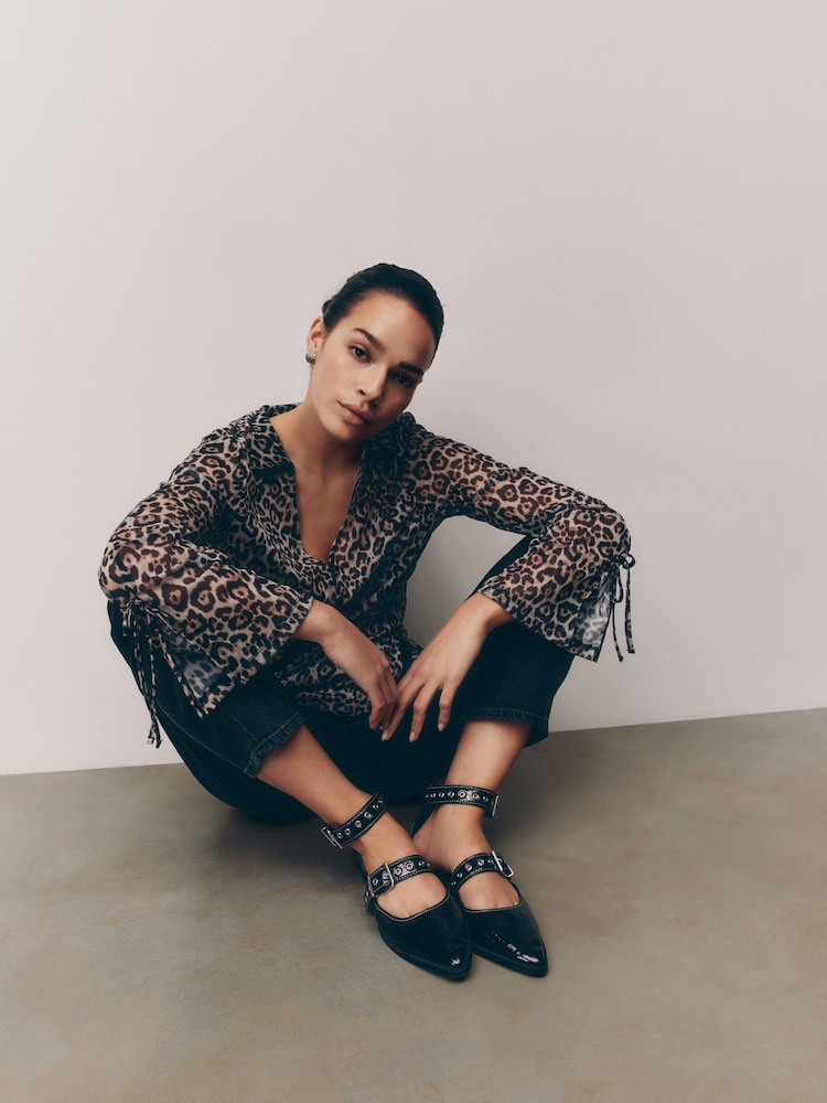 Leopard Print Long Sleeve Mesh Shirt - Image 4 of 7