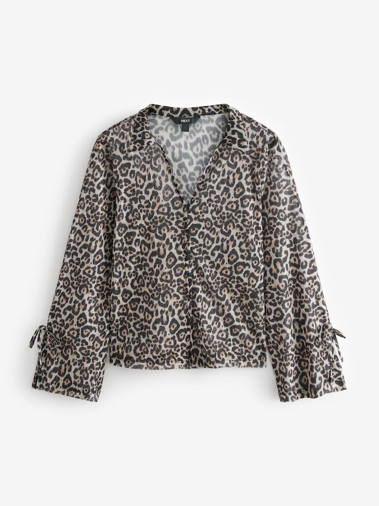 Leopard Print Long Sleeve Mesh Shirt - Image 5 of 7