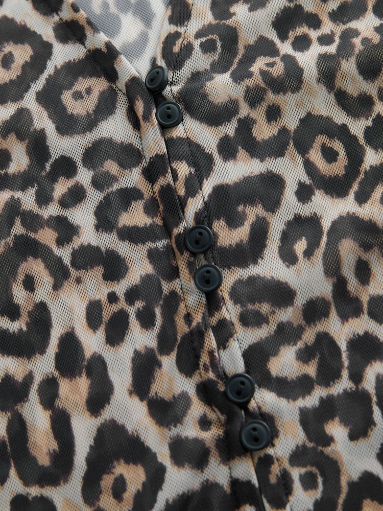 Leopard Print Long Sleeve Mesh Shirt - Image 6 of 7