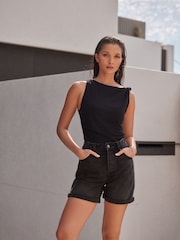 Black Twist Shoulder Jersey Top - Image 2 of 8