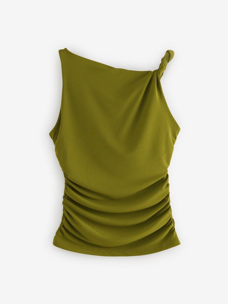 Olive Green Twist Shoulder Jersey Top - Image 5 of 8