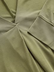 Olive Green Long Sleeve V-Neck Bubblehem Blouse - Image 6 of 7