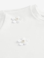 Белый - Short Sleeve Floral Print Embellished T-Shirt - Image 5 of 5