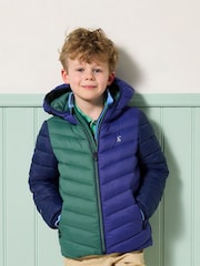 Joules Kids' Cairn Blue Colourblock Showerproof Padded Coat - Image 1 of 8