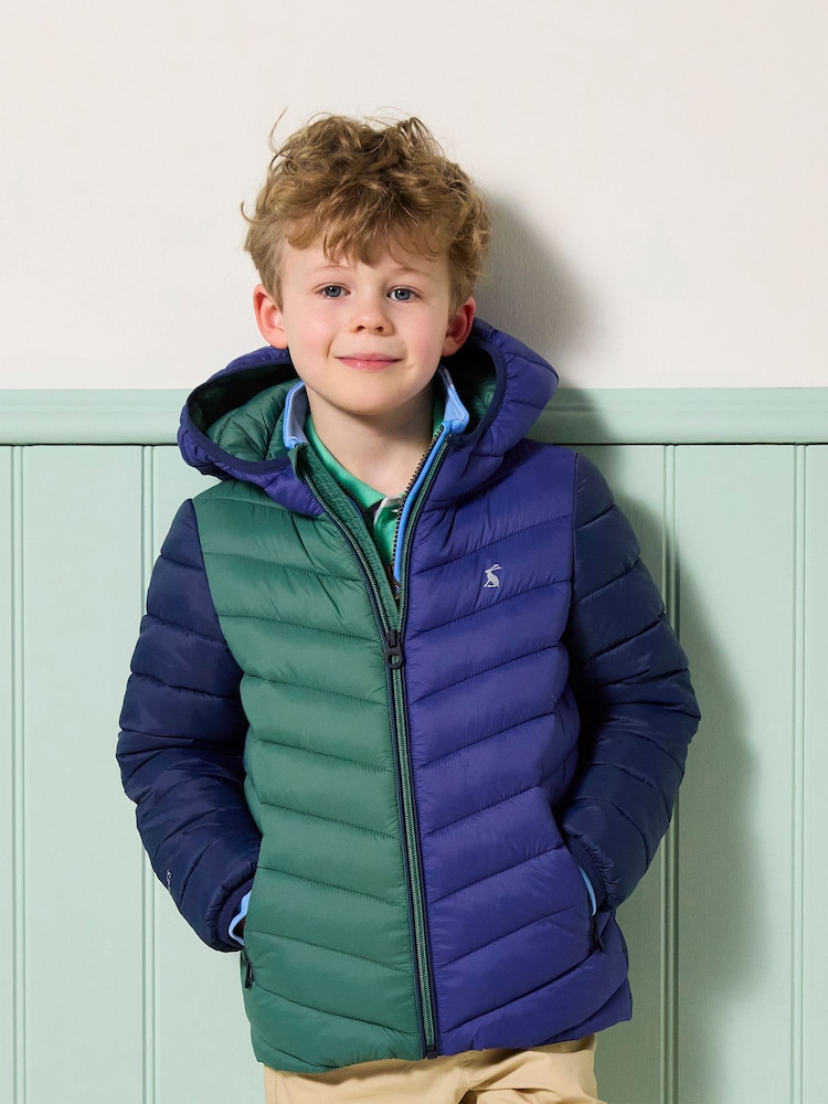 Joules Kids' Cairn Blue Colourblock Showerproof Padded Coat - Image 1 of 8