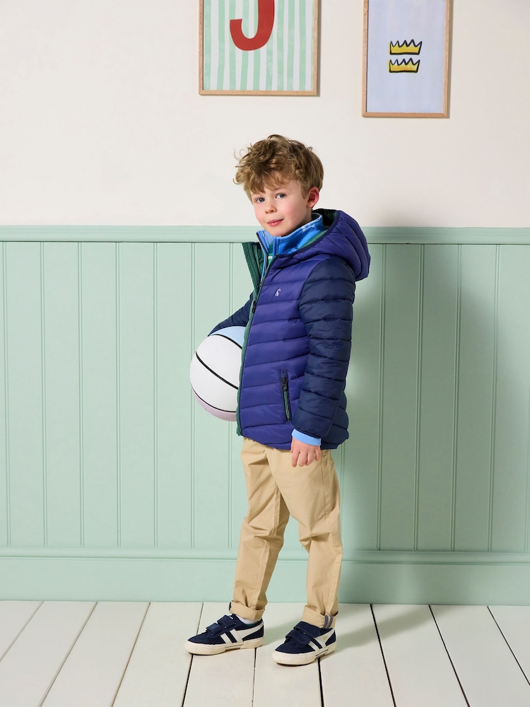 Joules Kids' Cairn Blue Colourblock Showerproof Padded Coat - Image 2 of 8