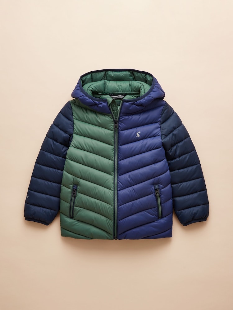 Joules Kids' Cairn Blue Colourblock Showerproof Padded Coat - Image 3 of 8