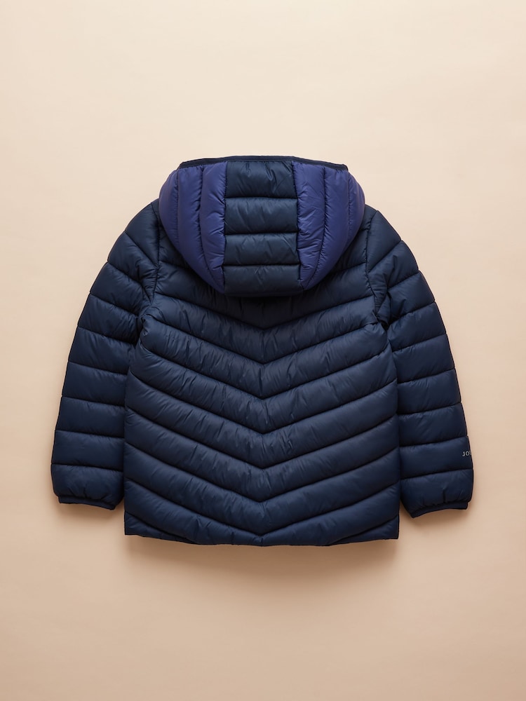 Joules Kids' Cairn Blue Colourblock Showerproof Padded Coat - Image 4 of 8