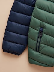 Joules Kids' Cairn Blue Colourblock Showerproof Padded Coat - Image 6 of 8