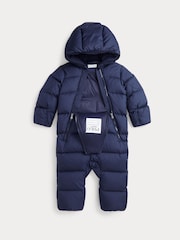 Polo Ralph Lauren Baby Navy Down Padded Hooded Romper Snowsuit - Image 3 of 3