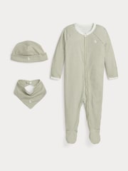 Polo Ralph Lauren Baby Beige Houndstooth 100% Cotton Print 3 Piece Gift Set - Image 1 of 2