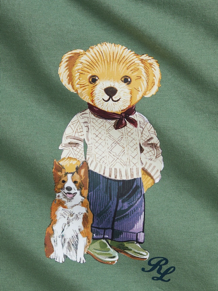 Polo Ralph Lauren Baby Green/Navy Polo Bear Jersey T-Shirt & Fleece Pant Set - Image 3 of 3