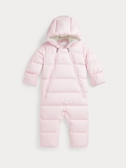 Polo Ralph Lauren Baby Navy Down Padded Hooded Romper Snowsuit - Image 1 of 3