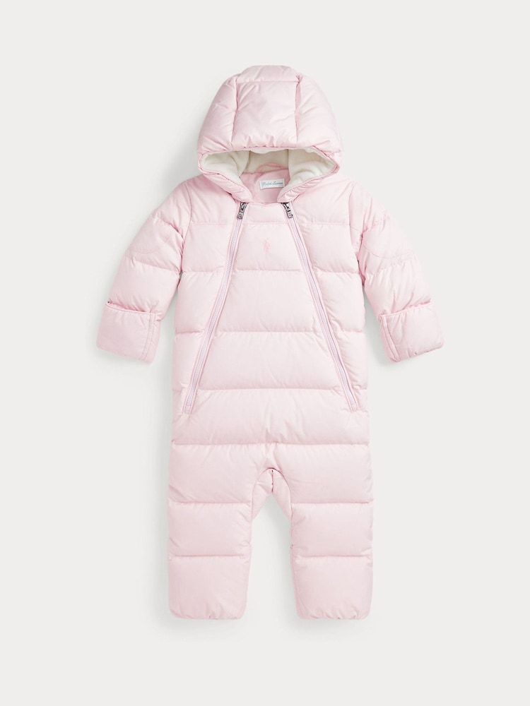 Polo Ralph Lauren Baby Navy Down Padded Hooded Romper Snowsuit - Image 1 of 3