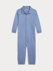 Polo Ralph Lauren Baby Blue Down Padded Hooded 100% Cotton Romper Snowsuit - Image 1 of 3
