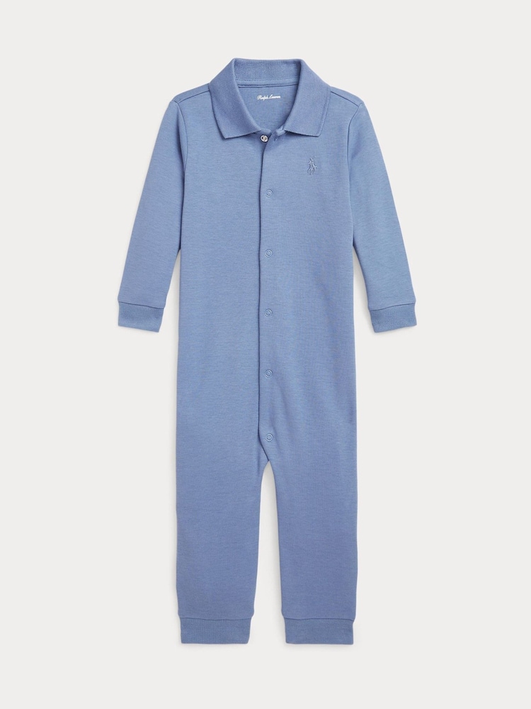 Polo Ralph Lauren Baby Blue Down Padded Hooded 100% Cotton Romper Snowsuit - Image 1 of 3 Polo Ralph Lauren Baby Blue Down Padded Hooded 100% Cotton Romper Snowsuit - Image 1 of 3